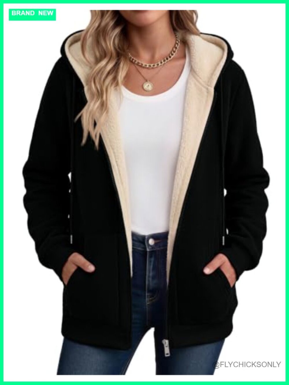 Women's Sherpa Fleece Jacket Zip Up Hooded Thick Warm Winter Coat